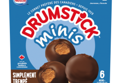 Minis Cônes du désert surgelés au chocolat simplement trempés DRUMSTICK, emballage multiple, 6 x 63 ml.